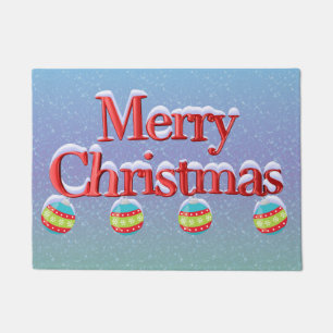 Tapete Feliz Natal 3D com Ornamentos de Neve