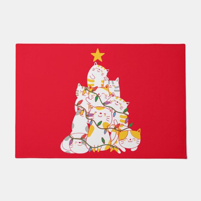 Tapete Feliz Natal Árvore Feliz Feliz Natal Gatos (Frente)