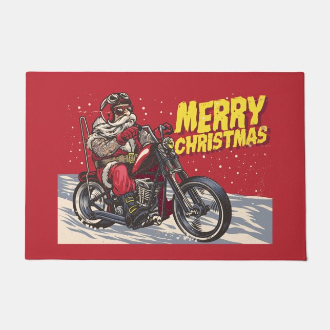 Tapete Feliz Natal Biker Papais noeis Doormat (Frente)
