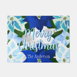 Tapete Feliz Natal Blue Poinsettias Doormat