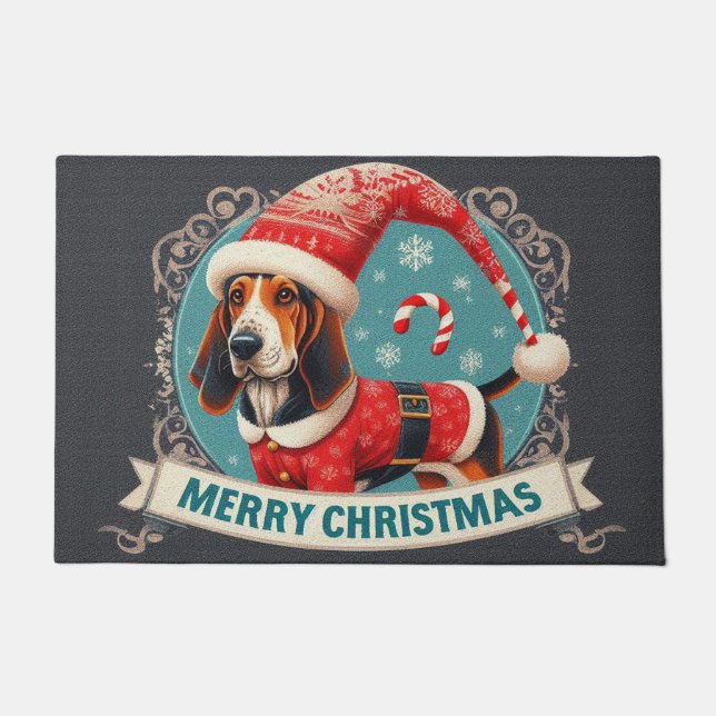 Tapete Feliz Natal Bluetick Coonhound Dog Santa Hat (Frente)