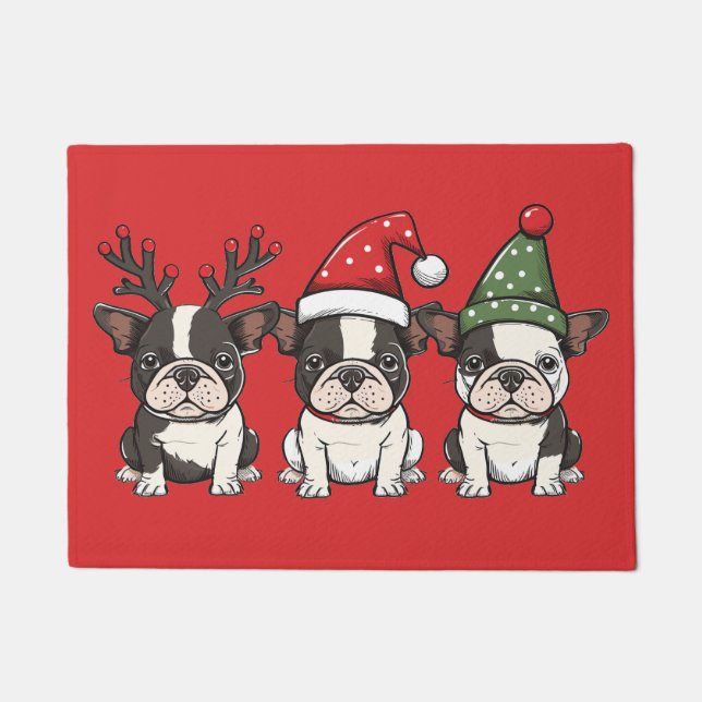 Tapete Feliz Natal - Boston Terrier Dogs (Frente)