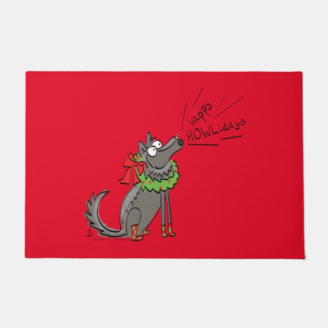 Tapete Feliz Natal do Lobo Engraçado Feriados (Frente)