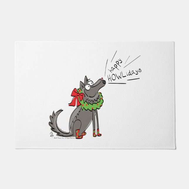 Tapete Feliz Natal do Lobo Engraçado Feriados (Frente)