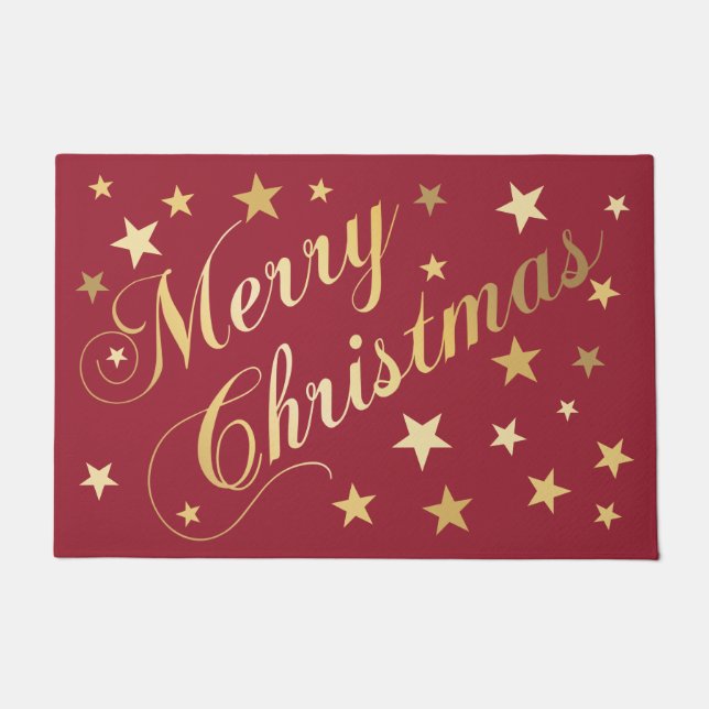 Tapete Feliz Natal Elegante Script Estrelas Douradas Verm (Frente)
