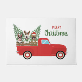 Tapete Feliz Natal Francês Bulldog Red Pickup Truck