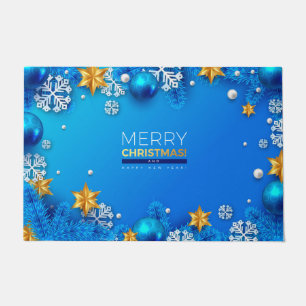 Tapete Feliz Natal Ornações ouros estrelas Azul
