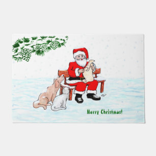 Tapete Feliz Natal! Papai Noel com Gato e Cão