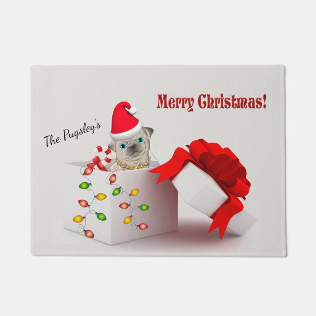 Tapete Feliz Natal Pug Doormat (Frente)