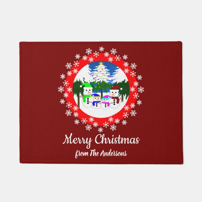Tapete Feliz Natal! Snowman Family Doormat (Frente)
