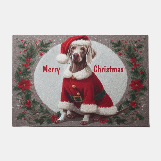 Tapete Feliz Natal Weimaraner Cachorro Com Santa Hat Xmas (Frente)