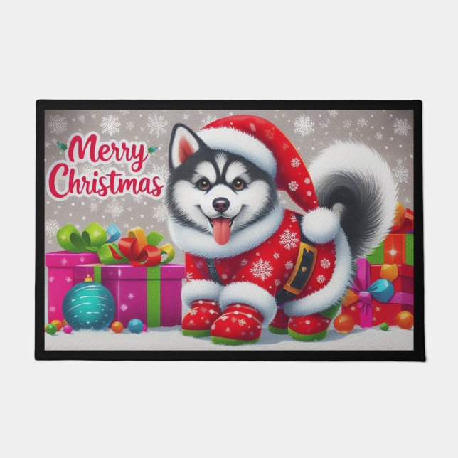 Tapete Feliz Natal Whimsical Siberian Husky Dog Xmas (Frente)