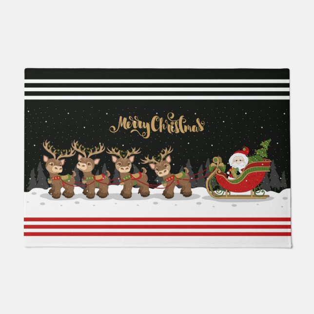 Tapete Feliz Papais noeis de Natal e Sleigh com Reindeer (Frente)