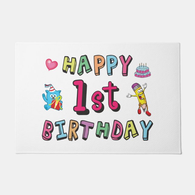 Tapete Feliz primeiro aniversario para crianças de 1 ano  (Frente)