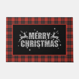 Tapete Feliz Reindeer de Natal na Xadrez