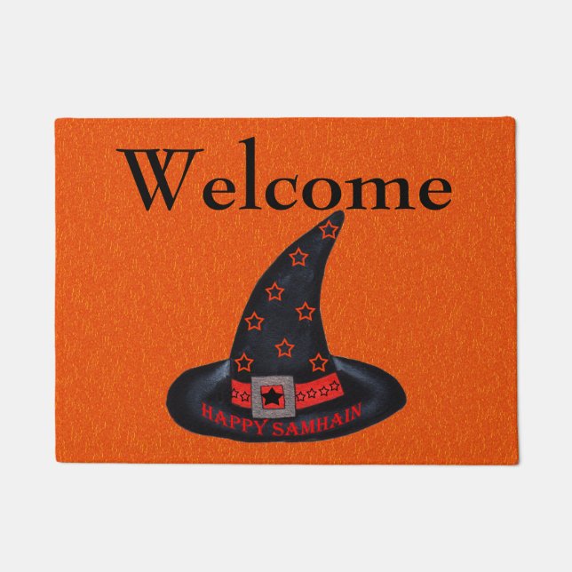 Tapete Feliz Samhain Witch Hat Stars Magic Wiccan Welcome (Frente)