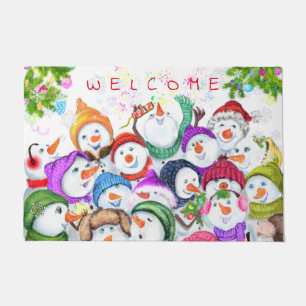 Tapete Feliz Snowmans Feliz Porta de Natal Bem-Vindo