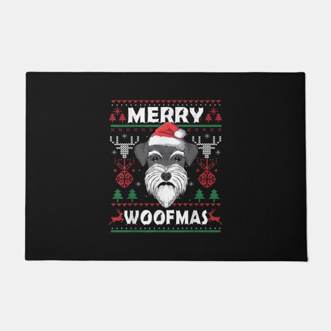 Tapete Feliz Woofmas Schnauzer Cachorro de Natal Lover Pa (Frente)