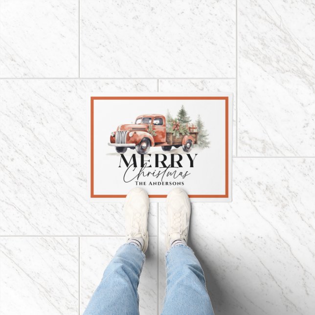 Tapete Feriado de Natal de Caminhão Vermelho Vintage (Interior)