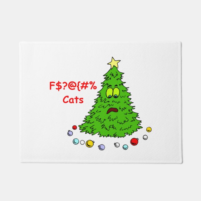 Tapete Feriado de Natal Engraçado, Piada de Árvore Gata N (Frente)