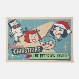 Tapete Feriado de Natal para a Família Retro Personalizáv