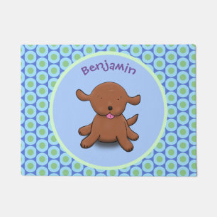 Tapete Figura de desenho azul de cachorro feliz e bonito