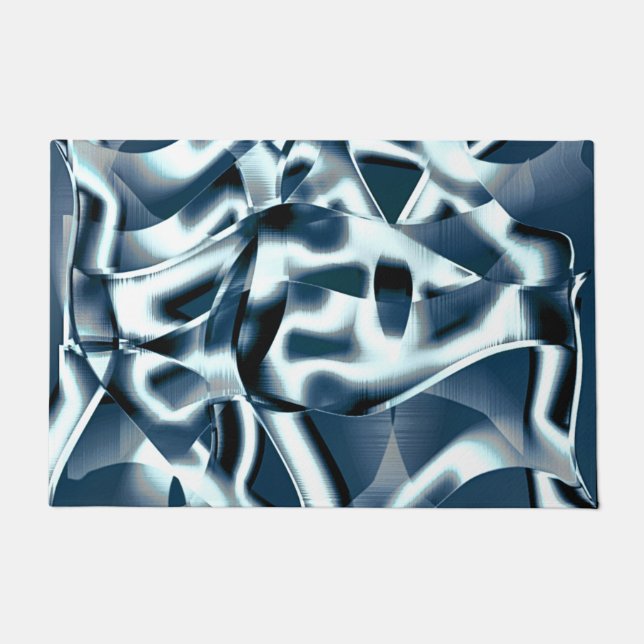 Tapete Fitas curvas sobrepostas, tons cromados em azul (Frente)