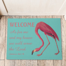 Flamingo cor-de-rosa e Bíblia Verse Doormat