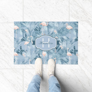 Tapete Flamingo Orchid Tropical Pattern Blue ID868