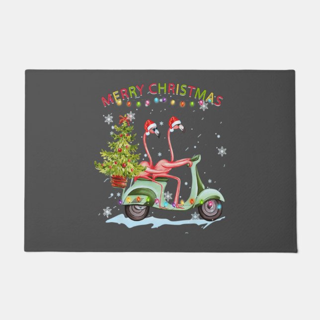 Tapete Flamingo Santa Hat Xmas Light Motobike Natal (Frente)
