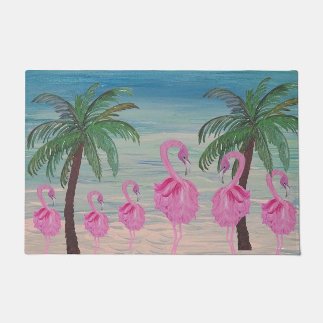 Tapete Flamingos chiques e palmeiras tropicais (Frente)