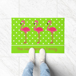 Tapete Flamingos de Bolinhas rosa e verde personalizados