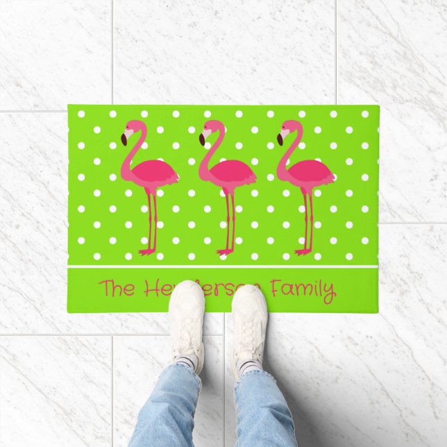 Tapete Flamingos de Bolinhas rosa e verde personalizados (Interior)