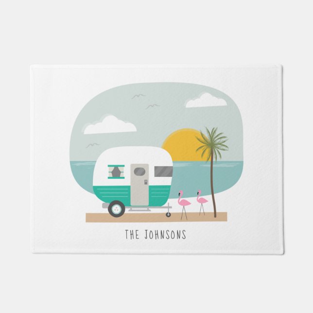 Tapete Flamingos de Camper de Turquoise Vintage (Frente)