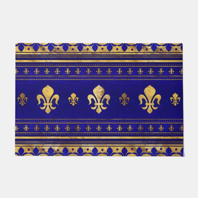 Tapete Fleur-de-lis - Lapis Lazuli e Dourado (Frente)