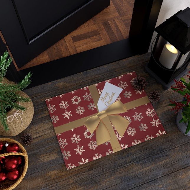 Tapete Floco de neve, Arco vermelho e Dourado, Feliz Port (Merry Christmas! Add this festive doormat to your holiday doorway)