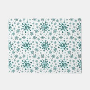 Tapete Flocos de neve de Natal Verde e Esmeralda em Branc