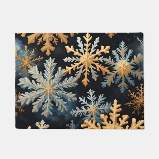 Tapete Flocos de neve Magnética Natal Dourado Azul Preto (Frente)