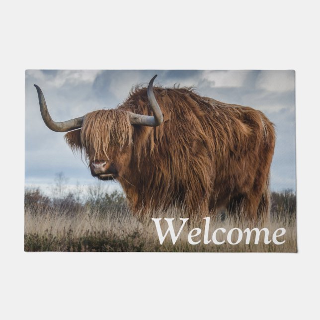 Tapete Floffy Scottish Highland Cow Bem-vindo (Frente)