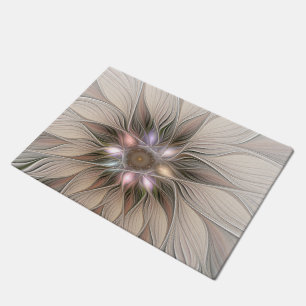 Tapete Flor Abstracta de Flor Alegre Bege Marrom