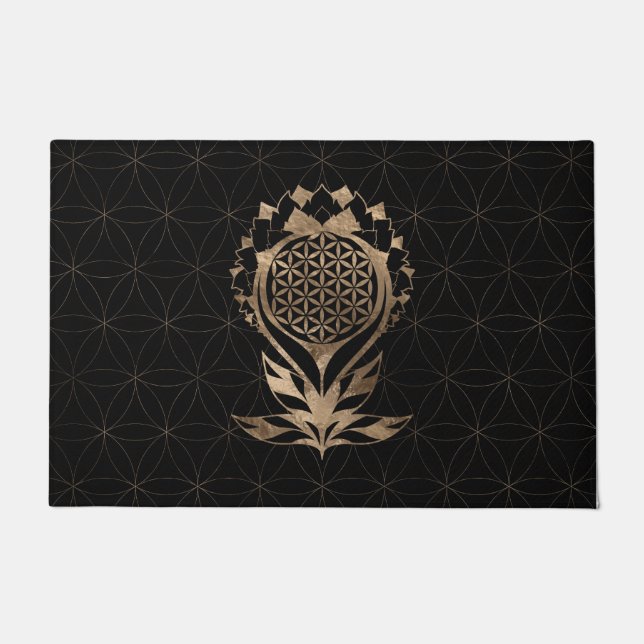 Tapete Flor da vida Lotus - Preto e Dourado (Frente)