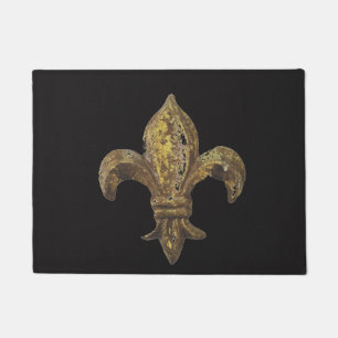Tapete Flor de lis Dourado do vintage na esteira preta