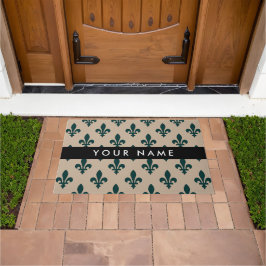 Tapete Flor de Lis, Verde sobre Bege, Real, Seu Nome