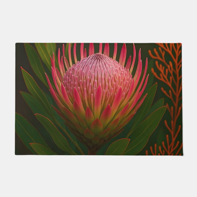 Tapete Flor de Protea Rosa Exótica em Flor (Frente)