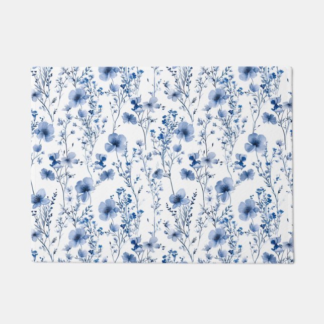 Tapete Flor Floral Aquática Azul Branca (Frente)