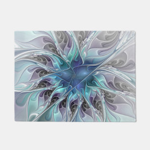 Tapete Flor Fractal Moderno Abstrato com Azul