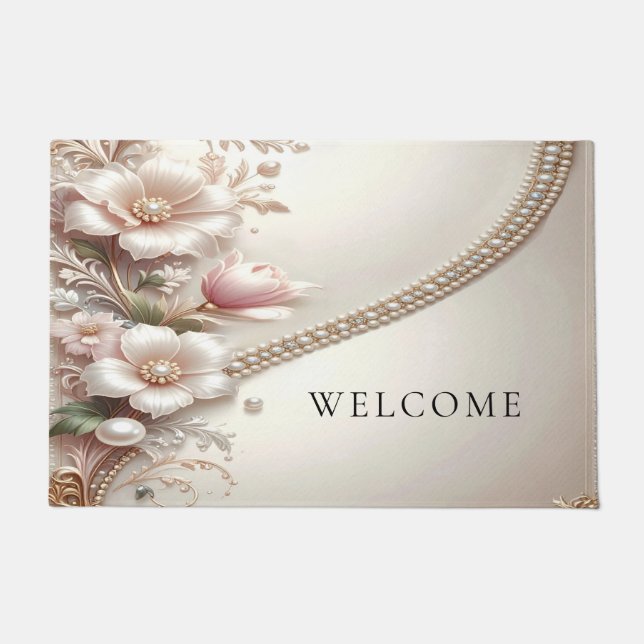 Tapete Floral and Pearl Embellishments Doormat (Frente)