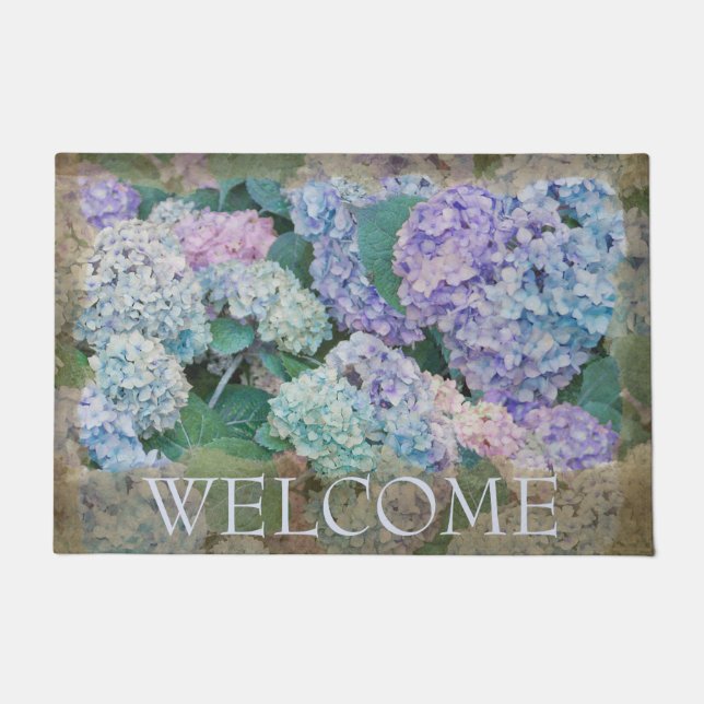 Tapete Floral Blue Hydrangea Bem-vindo 24" x 36" (Frente)