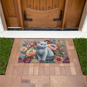 Tapete Floral Delight British Shorthair Cat, Gatinho Cute