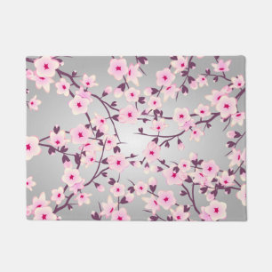 Tapete Floral Floral de Cereja de Cinza Rosa